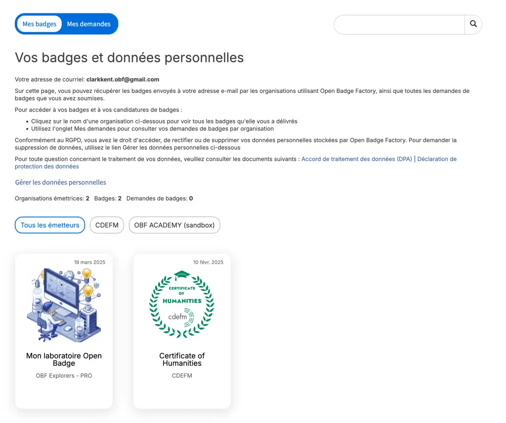 Récupérer ses badges